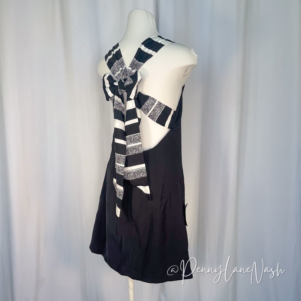 NWT Lulu's Joyful Black Multi Stripe Tie-Back Mini Dress - Picture 7 of 11